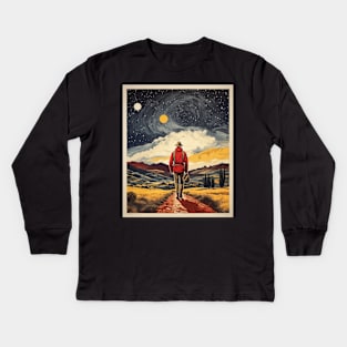 Camino de Santiago Spain Starry Night Travel Tourism Retro Vintage Kids Long Sleeve T-Shirt